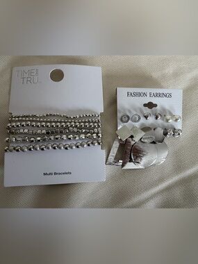 Time and Tru Silver Multi-Stack Bracelet and Earring Set